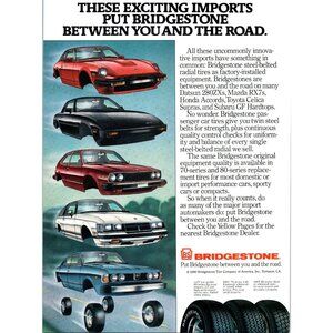 1980 Bridgestone Tires 80s Sports Cars Vintage Print Ad 280ZX RX7 Supra Wall Art